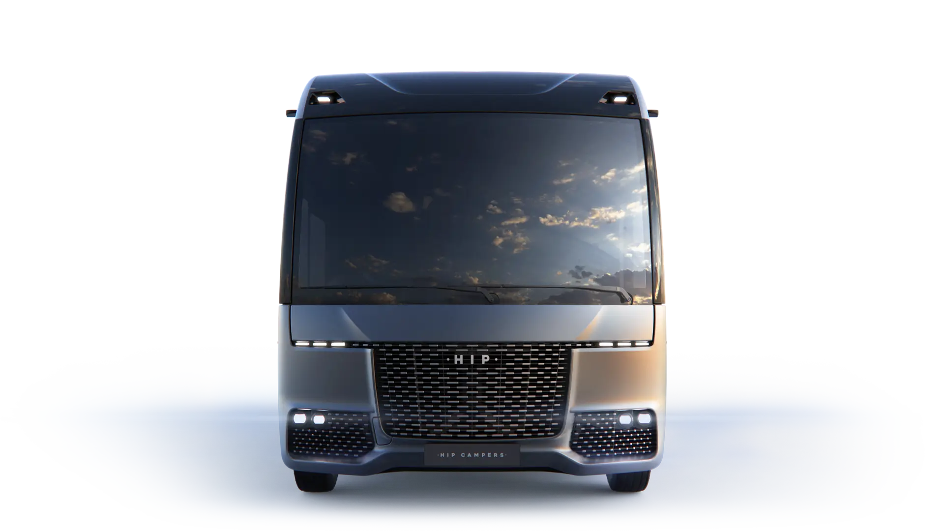 HIP-4Family-Front-View-trans-land Front view of 4Family, a family motorhome by HIP Campers.