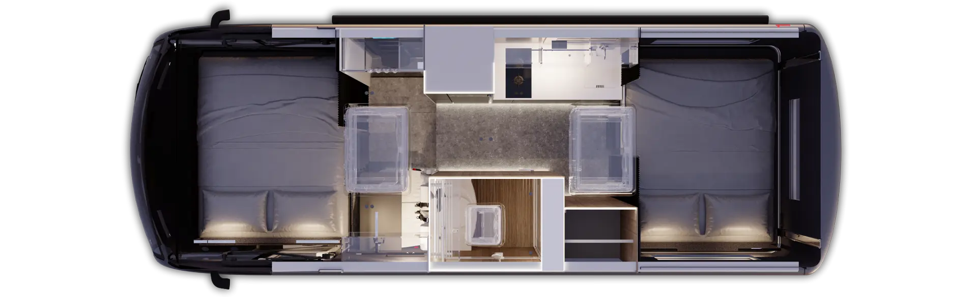 HIP 4Family Night Layout The night layout of 4Family, a family motorhome by HIP Campers.